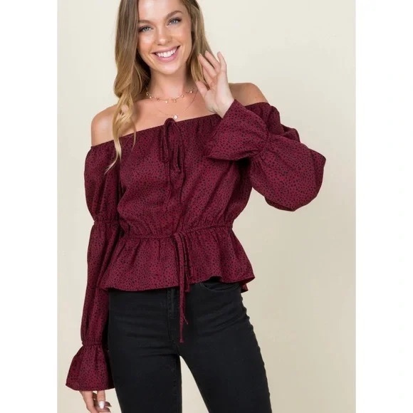 Leopard Animal Printed Off Shoulder Top - Camel - Picture 2 of 4